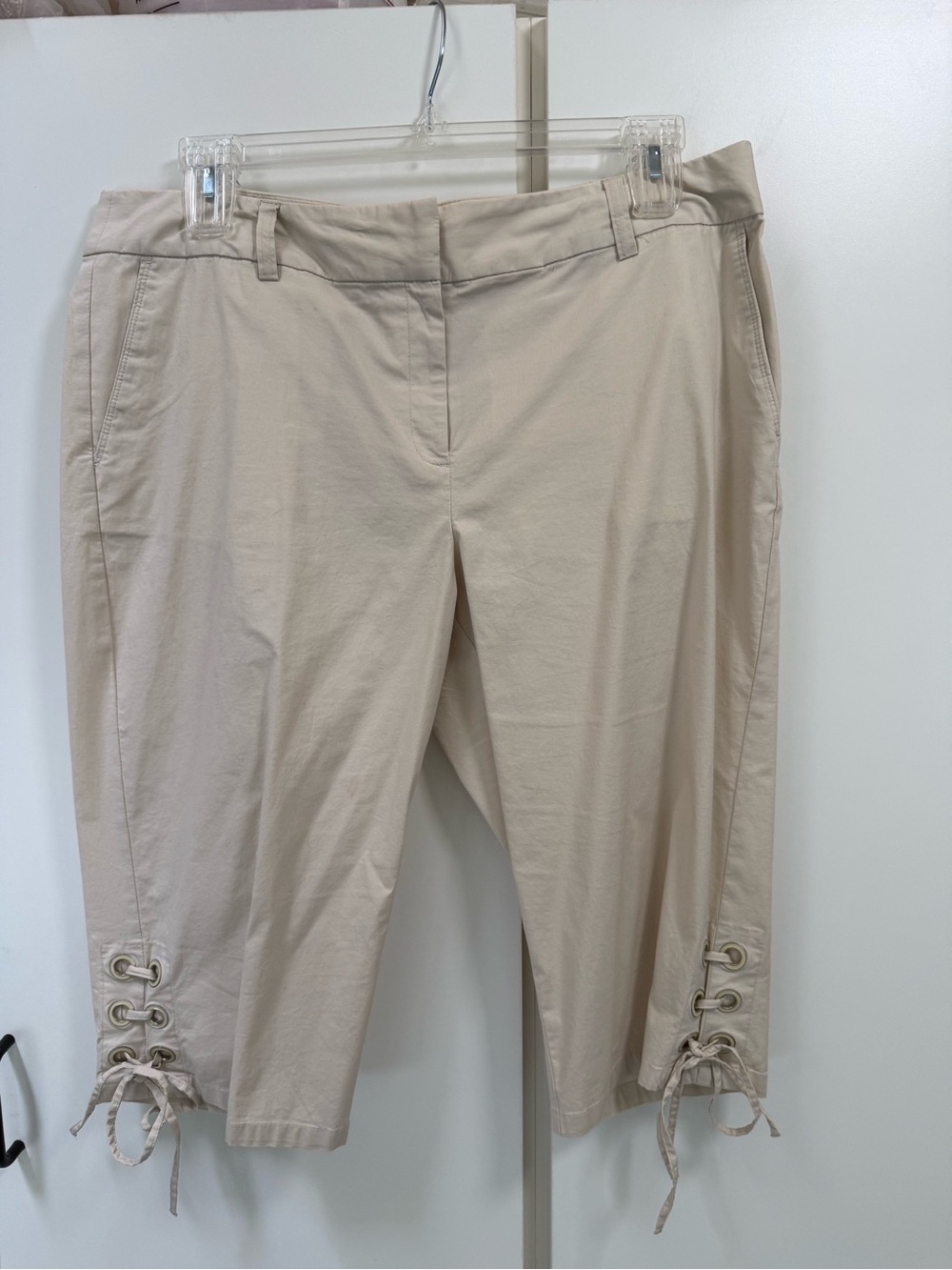 Rafaella Clam Diggers Capri Crop Pants 16 Beige Summer 98% Cotton Stretch